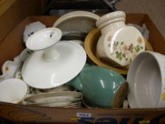 Box of mixed china and pottery including Wedgwood, Duchess teaware etc