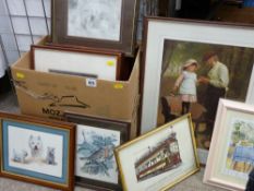Boxed quantity of framed pictures and prints