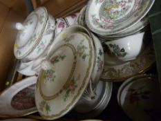 Box containing large quantity of Indian Tree dinnerware, similar patterned and other Staffs teaware