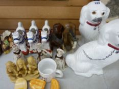 Parcel of ornamental china including rocking horse creamers, Staffs style dogs etc