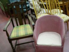 Pink Lloyd loom armchair and a vintage oak armchair