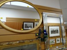 A modern gilt framed oval wall mirror & a modern glass framed fancy mirror etc