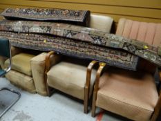 A pair of pre-war armchair & a near pair of similar elbow chairs