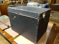 A vintage studded pine twin-handled cabin trunk