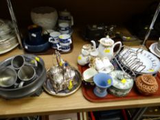 A Staffordshire floral coffee set, two items of Wedgwood Jasperware, metalware etc