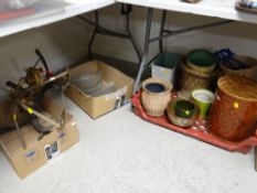 A good vintage sectional glass ceiling light fitting together with a quantity of waste paper baskets