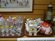 A quantity of drinking glassware, a glass handkerchief bowl & a quantity of novelty pots & mugs etc