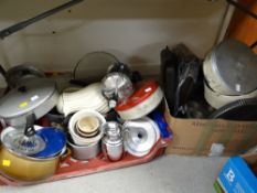 Two boxes of kitchen items