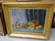 Oil on canvas - still life of overturned fruit by L DEAKIN