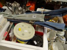 A parcel of fishing items, rods & tackle etc