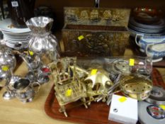 A Spanish EPNS vase in the form of a sack & a parcel of mixed brassware etc