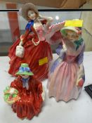 Three Royal Doulton figurines comprising Autumn Breeze, Miss Demure & Linda
