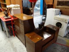 Vintage polished wood Austinsuite of London five-drawer chest of drawers & dressing table