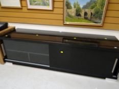 A modern black lacquer glass & chrome sideboard / entertainment cabinet