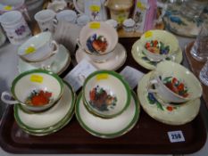 A quantity of cut glass tumblers, gilt decorated glass tumblers & sundry fruit decorated cups &