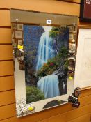 An illuminating wall panel of an impressive waterfall for electric socket use