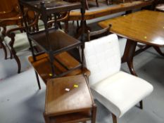 A two-tier service table, a polished occasional table, single chair etc (a parcel)