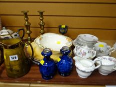 A parcel of mixed pottery & china including pair of vases with silver rims, pair of brass