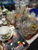 A quantity of mixed glassware together with vintage Lady Diana publications etc