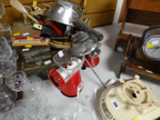 A parcel of vintage kitchen items including scales, mixing bowls, whisks etc