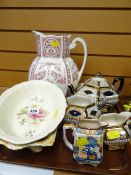 A parcel of mixed pottery including S. Johnson Ltd Britannia pottery teapot, jug & sugar bowl