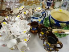 A large quantity of mixed pottery & china tea ware including copper lustre, Colclough etc