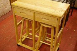 Modern compact light wood table and two stools