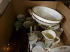 Box of mixed tea and dinnerware