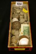 Collection of mainly vintage silver coins, British and overseas including an 1888 Victoria crown