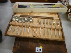 Boxed carving set, cased set of Apostle dessert cutlery and similar items