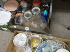 Box of kilner jars, quantity of drinking glassware etc