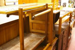 Mid Century teak glass topped coffee table, gilt framed wall mirror, oak two tier trolley and two