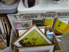 Printer's advertising board and two framed prints