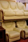 Quality cream leather three piece lounge suite