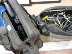 Canvas camera bag with Sony Handycam video camera and quantity of accessories