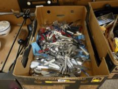 Box of modern kitchen cutlery