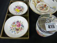 Royal Worcester egg coddler, pair of pin dishes, Aynsley commemorative bowl for the Investiture of