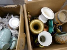 Two boxes of mixed pottery, china, metalware etc