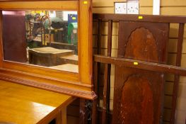 Modern mahogany effect overmantel mirror and a pair of vintage bed ends