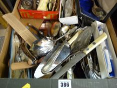 Box with mixed quantity of cutlery and other kitchen implements, bottle openers, nutcrackers etc