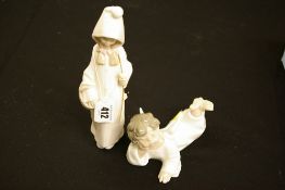 Two Lladro figurines - young girl with basket and an angel boy