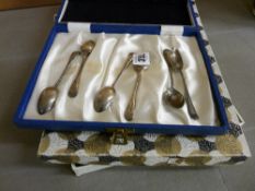 Cased set of six silver teaspoons and other cased cutlery