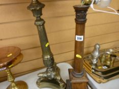 Good heavy Corinthian column table lamp and another similar wooden