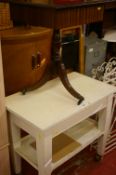 Vintage painted trolley table and a reproduction tripod side table