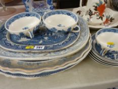 Quantity of blue and white china including meat platters