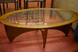 Stylish G-Plan teak oval glass topped coffee table