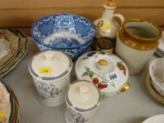 George Jones 'Abbey' pedestal bowl, Royal Worcester 'Evesham' lidded bowl, earthenware pot etc
