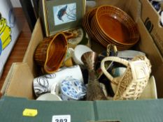 Box of mixed items including pottery ornaments etc