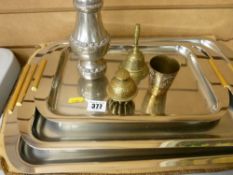 Matching set of three serving trays and other metalware