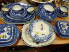 Large quantity of blue and white dinnerware